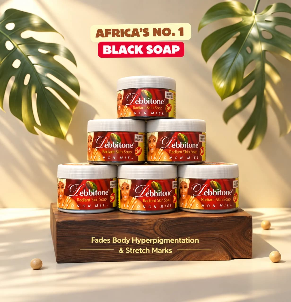 Debbitone Radiant Skin Soap shown as Africa's number one black soap